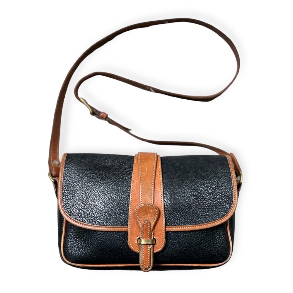 Dooney & Bourke Black Pebbled Leather Crossbody with Brown Trim